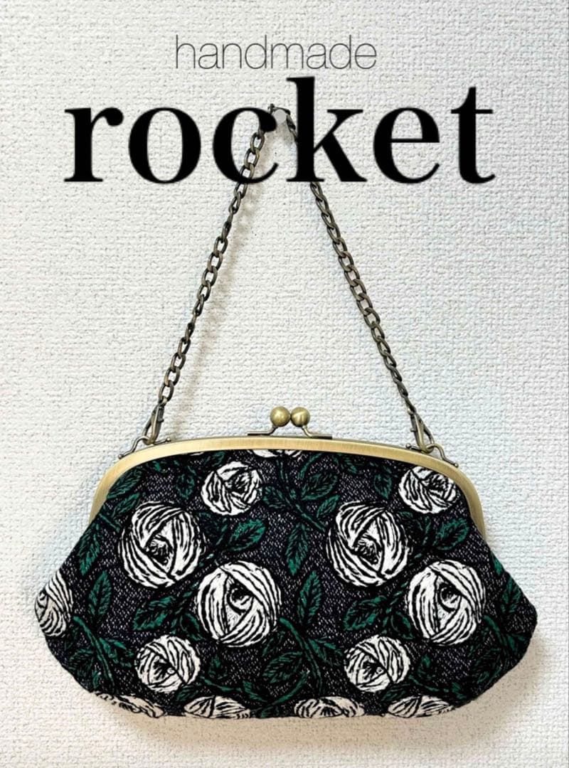 ハンドメイド がま口バッグ ポーチ クラッチ rosy ネイビー　ミナペルホネン