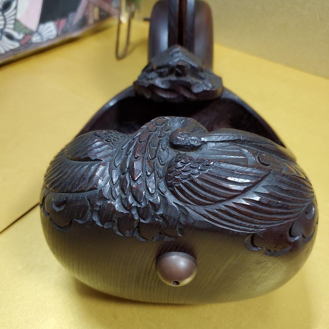 未使用保管品　至宝　東京墨壺　在銘二代目壺豊作　鶴亀木彫　1.3尺