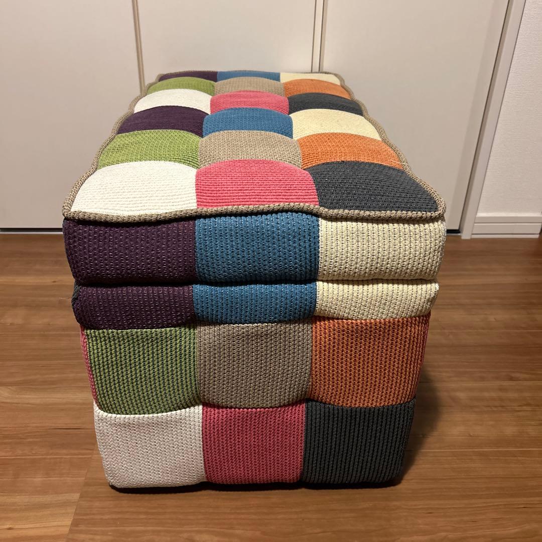 カラフル パッチワーク 収納付きスツール オットマン 2人掛け ロング