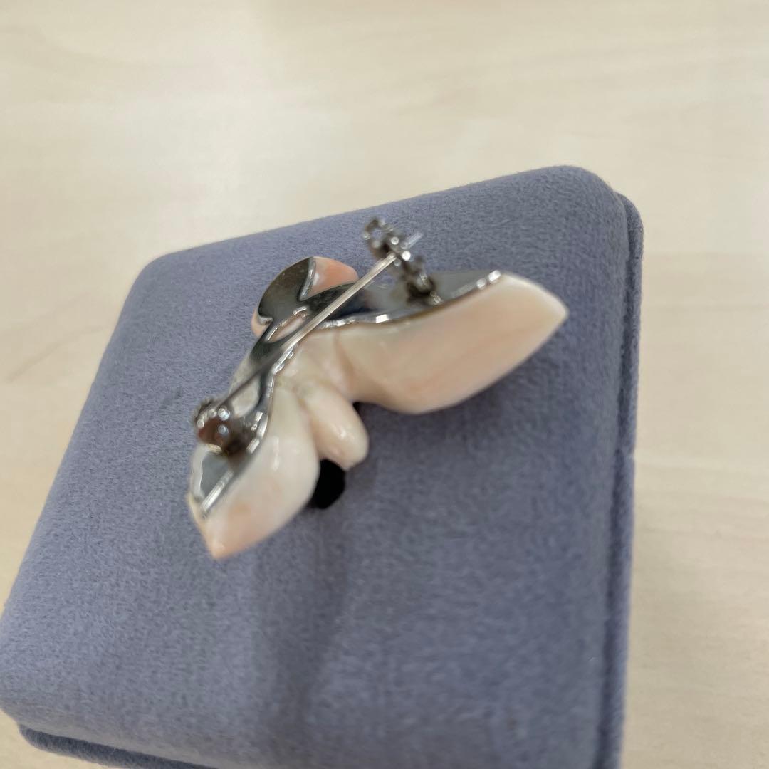 未使用　珊瑚　サンゴ　鳩の形状ブローチ ピンク珊瑚　イヤリング　淡いピンク