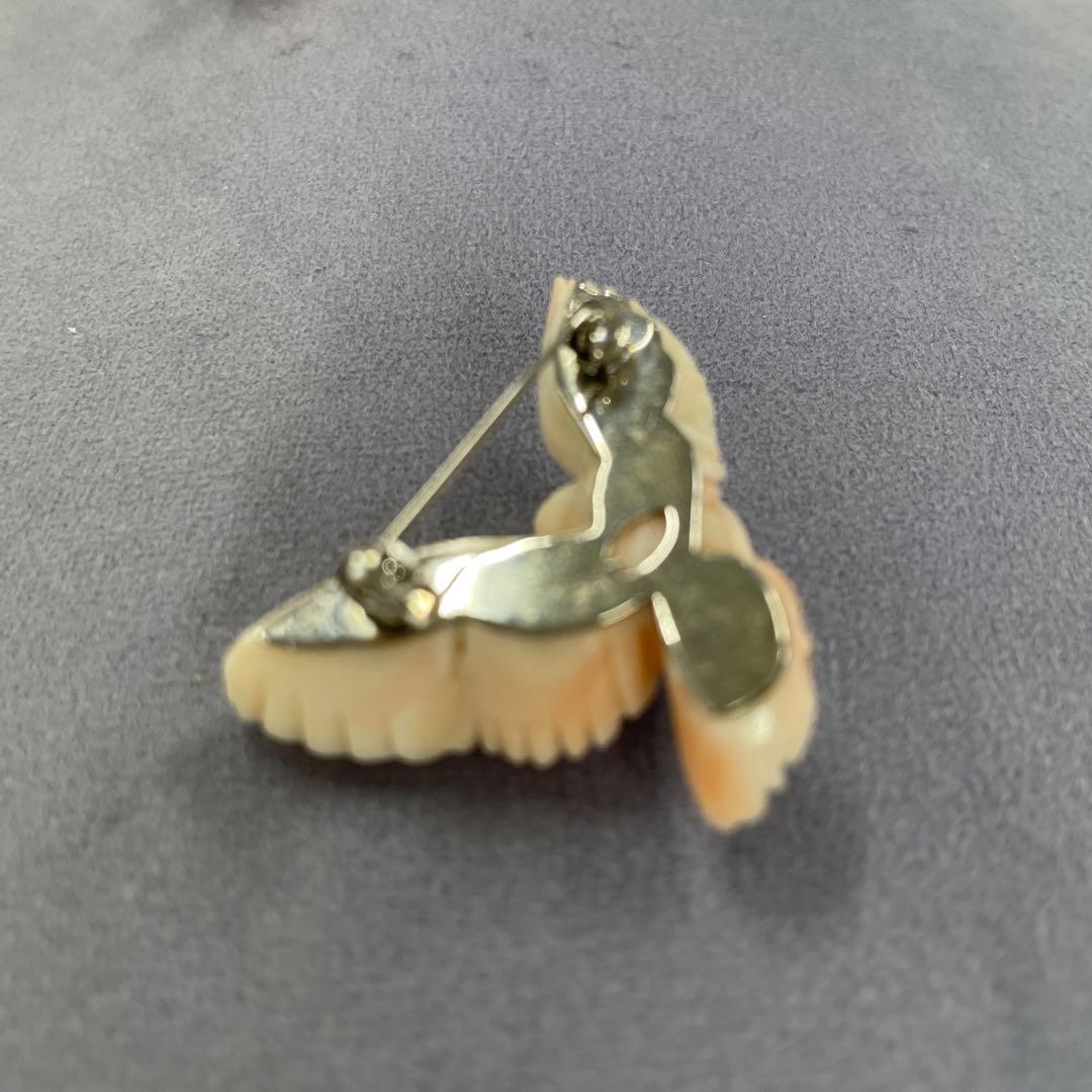 未使用　珊瑚　サンゴ　鳩の形状ブローチ ピンク珊瑚　イヤリング　淡いピンク