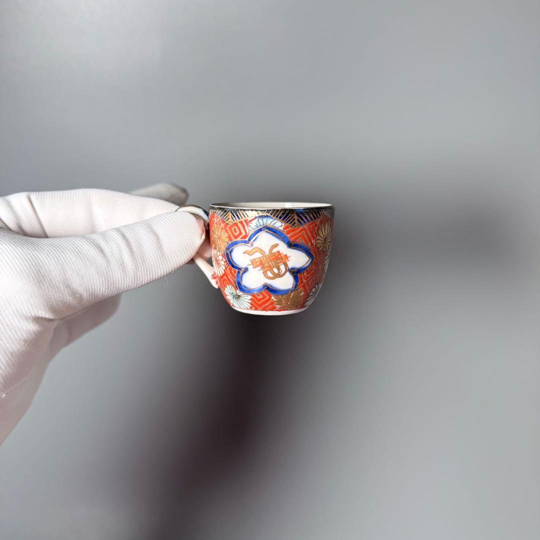 明治時代　アンティーク有田　大聖寺　色絵菊花文様　デミタス　ぐい呑み　7個