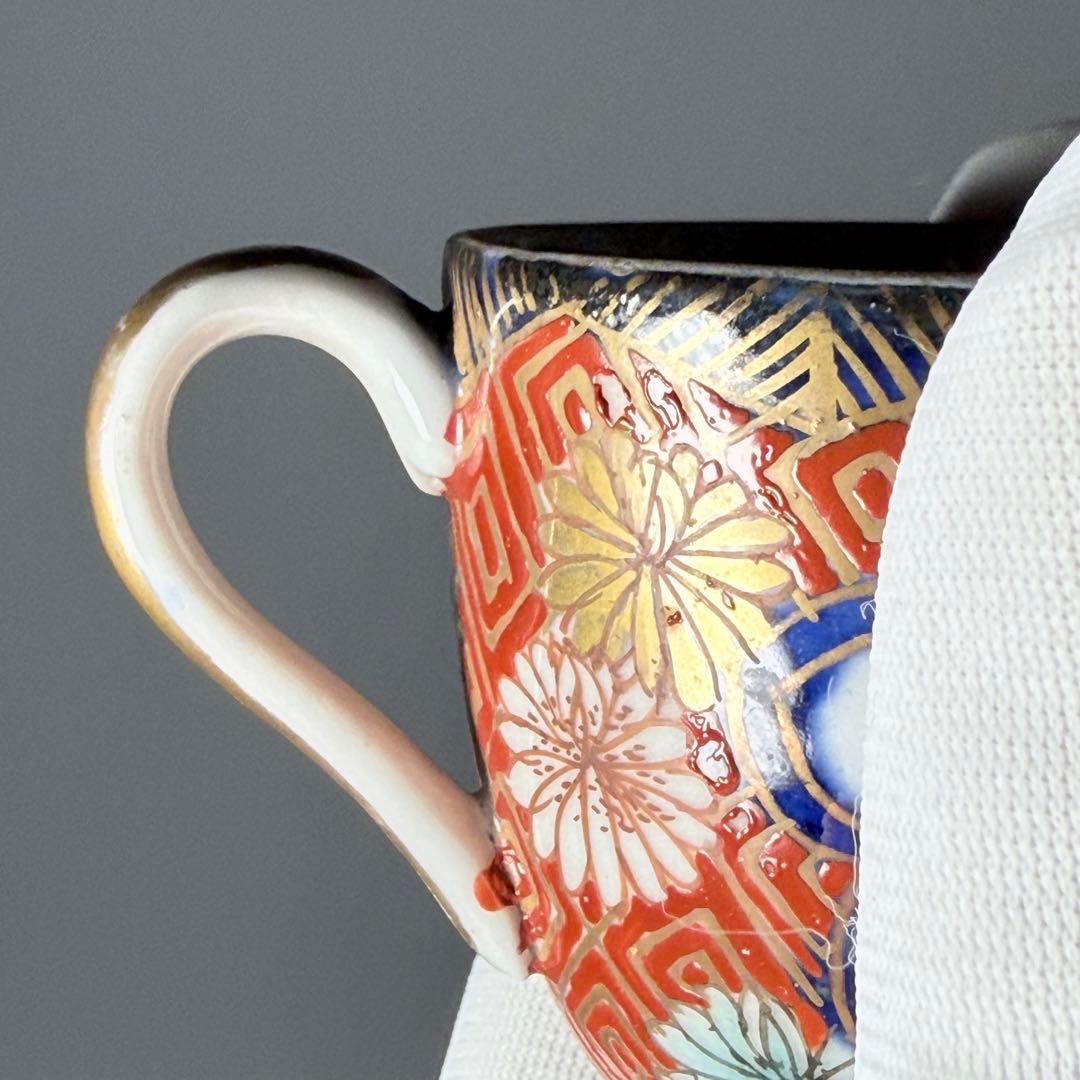 明治時代　アンティーク有田　大聖寺　色絵菊花文様　デミタス　ぐい呑み　7個