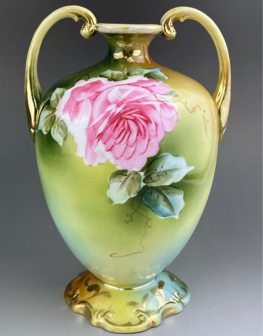 オールドノリタケ 22.1㎝ 薔薇文花瓶 金彩 バラ図　ばら 金彩 花器 花瓶