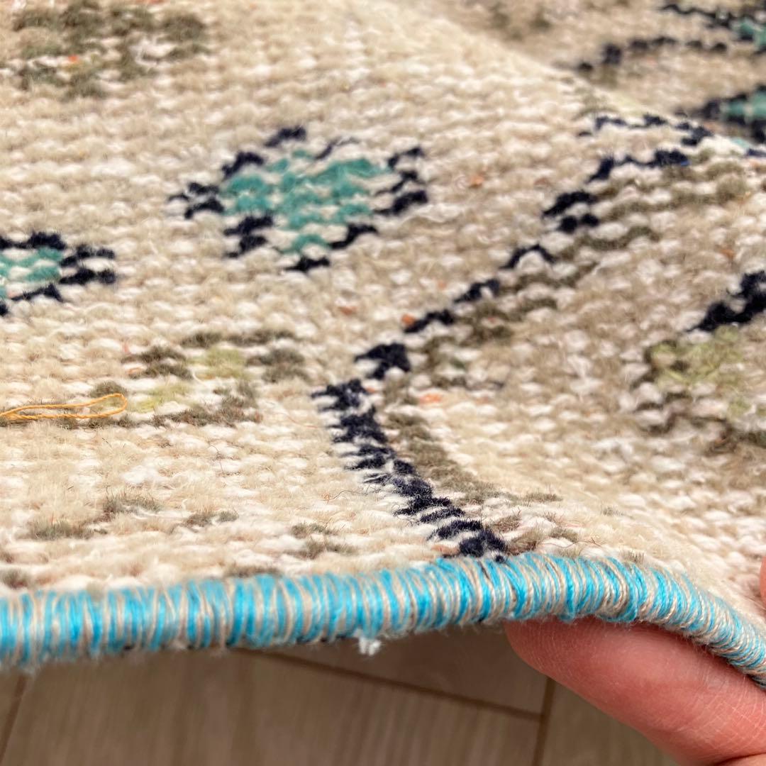 スカイブルー✳︎53×108✳︎額縁Design アイボリー　トルコヴィンテージラグ