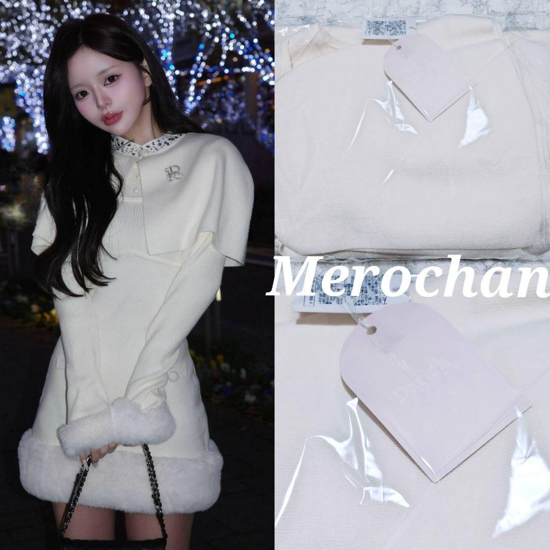 ダーリッチ フリーサイズ ビジューケープニットミニワンピース 【F】白