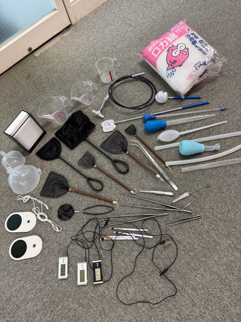 【業務用メダカセット】網 水温計 スポイドなど 中古 水槽掃除用具セット