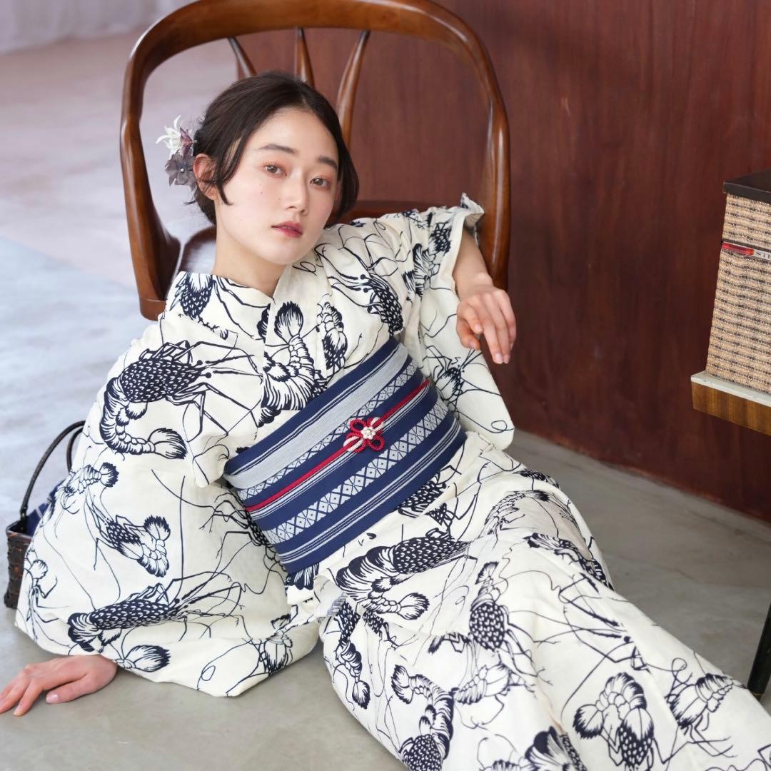 新品 utatane 浴衣3点セット 高級変わり織 国内染色 古典柄 伊勢海老