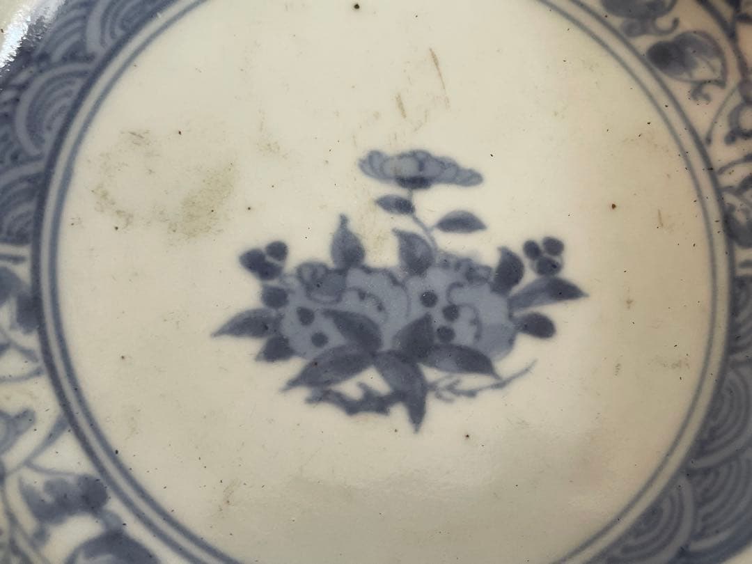 骨董　アンティーク　古伊万里　染付　牡丹　輪花縁　膾皿　なます皿　2枚