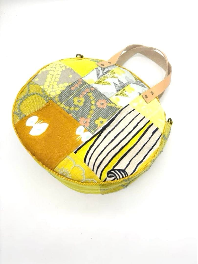 ミナペルホネン、ハンドメイド、 イエローパッチワーク、サークル トートバッグ