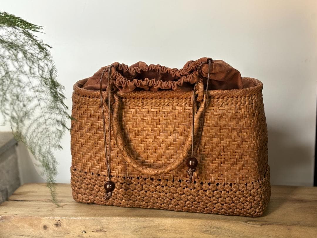 山葡萄 かごバッグ 網代編み 職人手編み 変則二重編み 籠 手提げ 内布あり