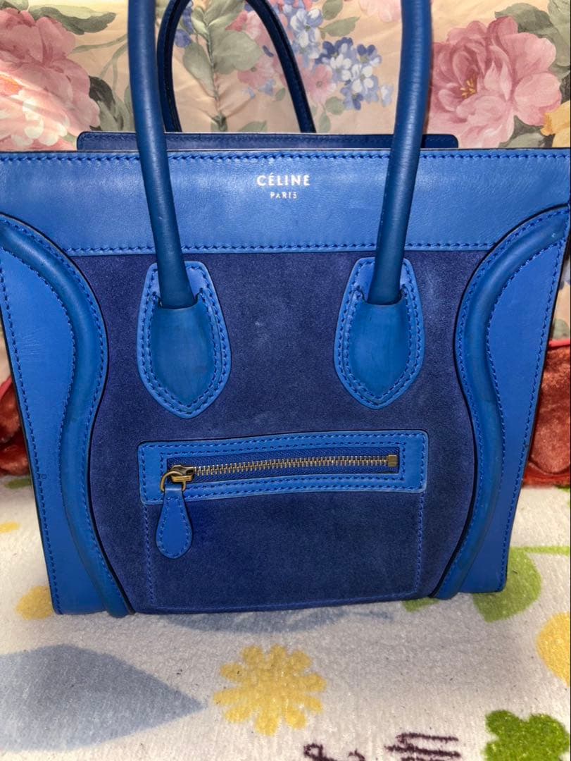 CELINE ラゲージ　マイクロ　スエード　レザーハンドバッグ ブルー