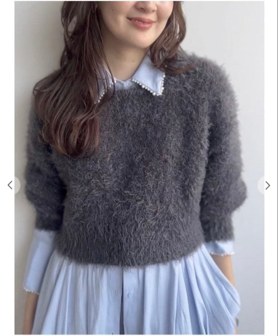 【完売品】ココディール 新品タグ付 パールモチーフペプラムシャツ ブルー