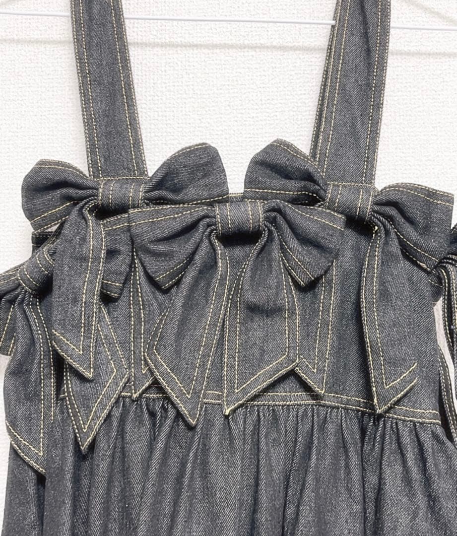 【pain lilLilly】リルリリー リボンデニムワンピース ブラック黒