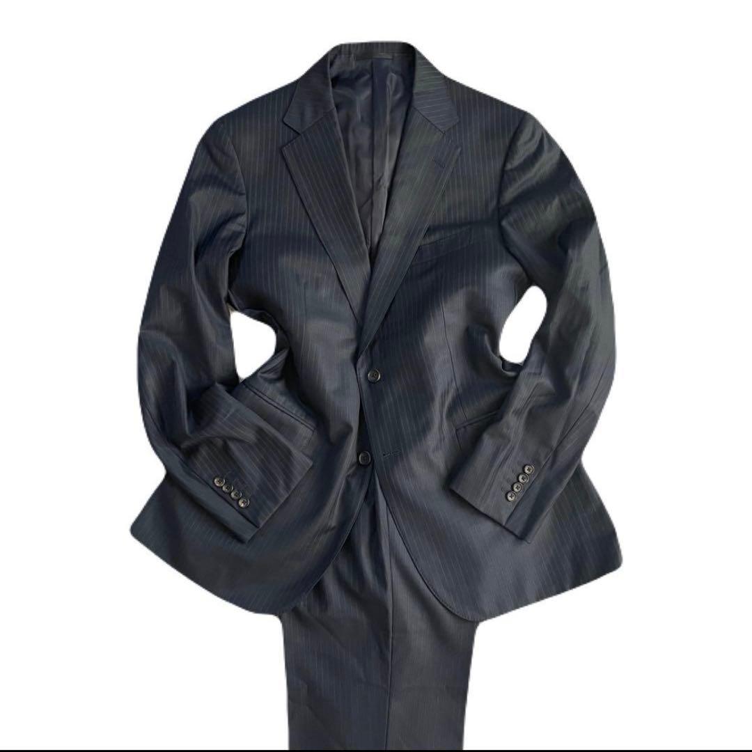 高級 イタリア製 マッキントッシュ ストライプ 濃紺 SUPER 170’s