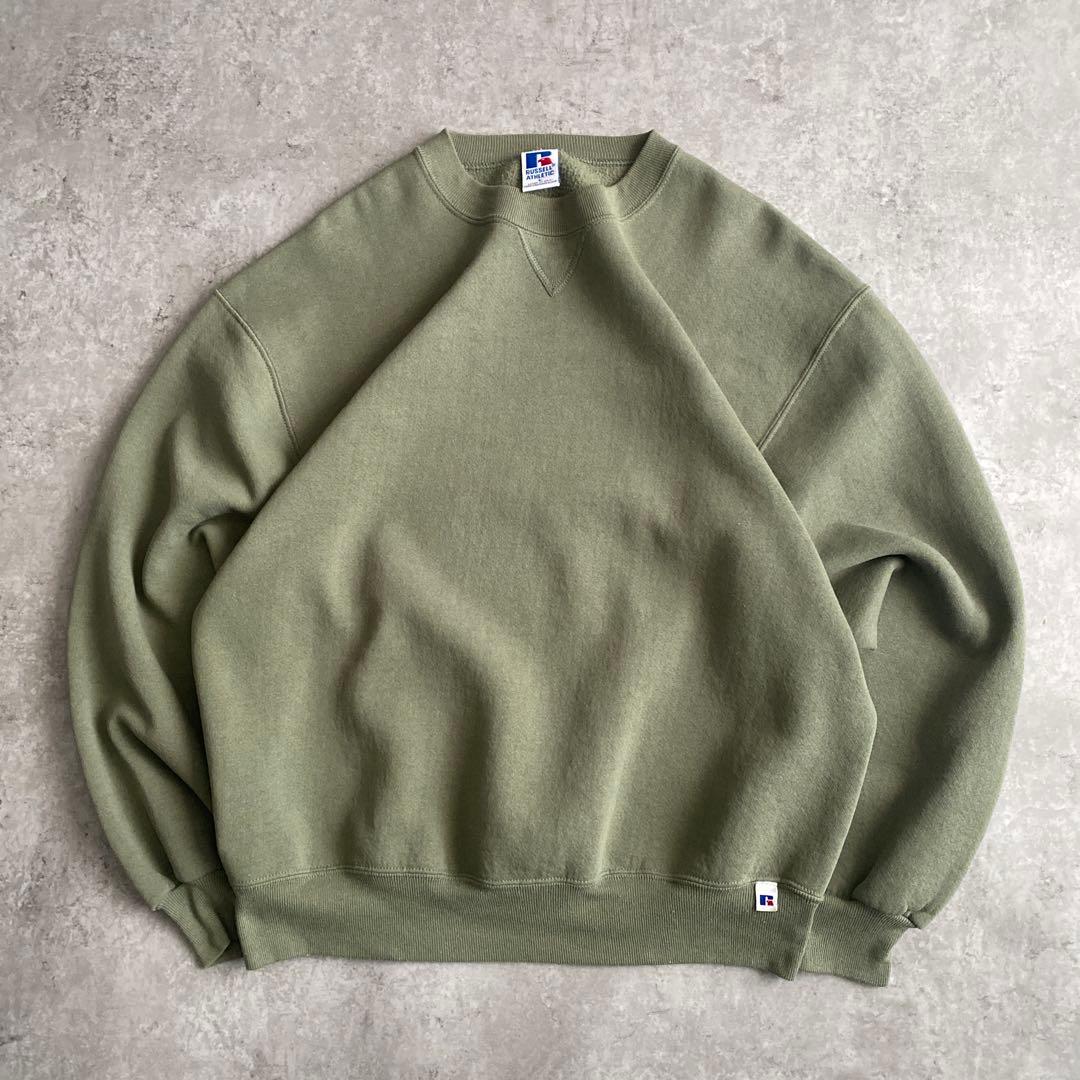 次は早々にありませんレアカラー90sラッセル前V無地スウェットUSA製モスL