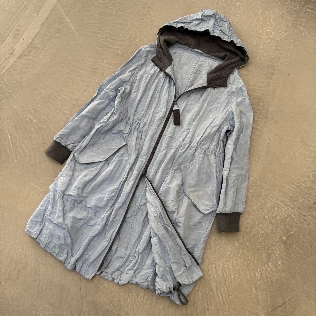 ブルネロクチネリ ポリ フーデット コート サックス 38 ナイロンコート