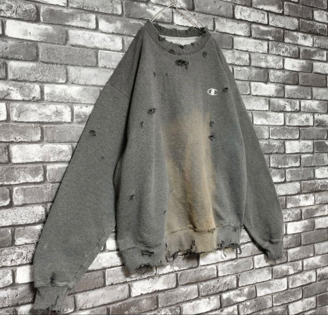 鬼フェード チャンピオン クラッシュ ボロスウェット グランジ ダメージ 袖太