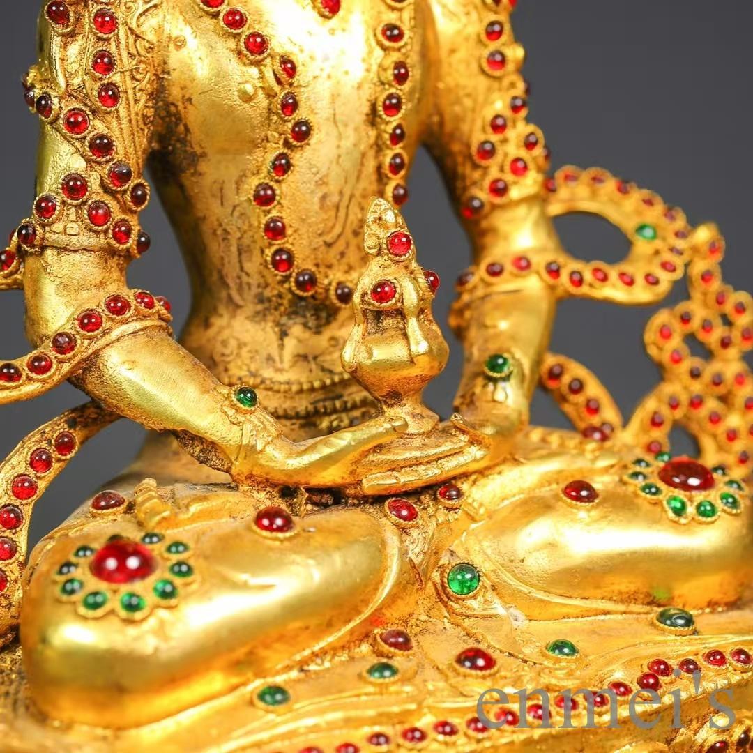 中国古美術 旧蔵 描金 純銅製 多宝嵌仏像 仏具 金属工芸 細工彫刻 仏教古美術