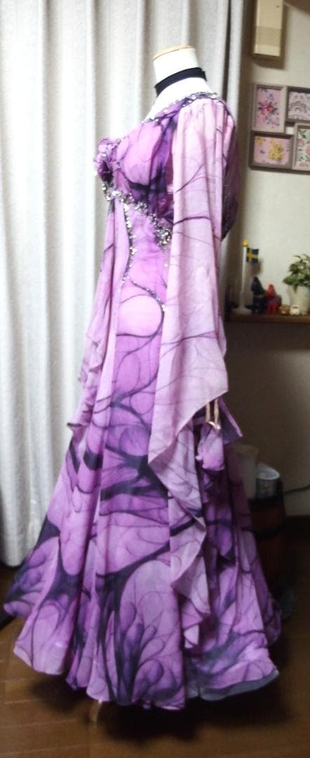 2/14迄【社交ダンス】タカダンス　パープルプリント柄　スタンダードドレス