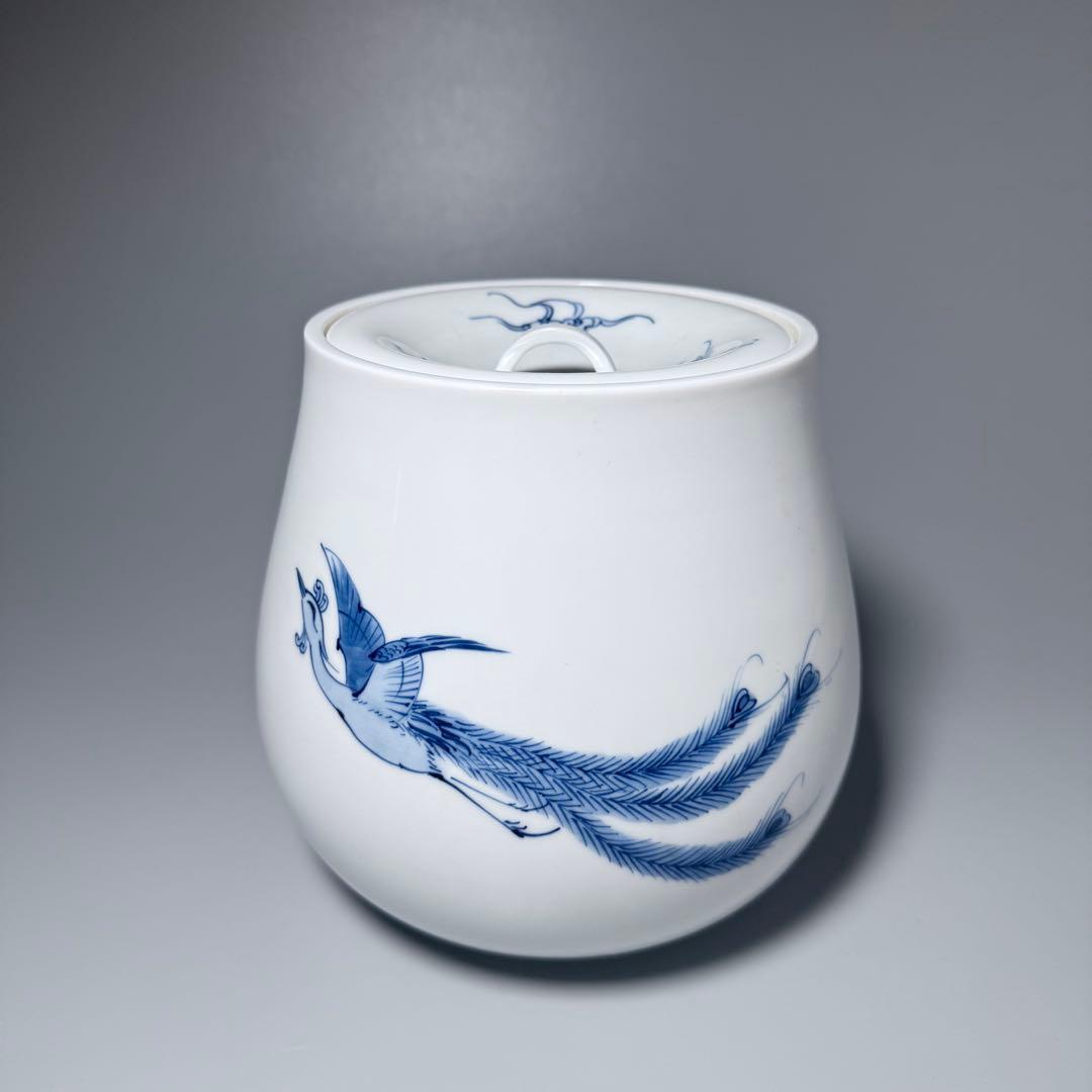 佐賀県重要無形文化財指定　中村清六　作　染付鳳凰図水指　共箱　茶道具　裏千家