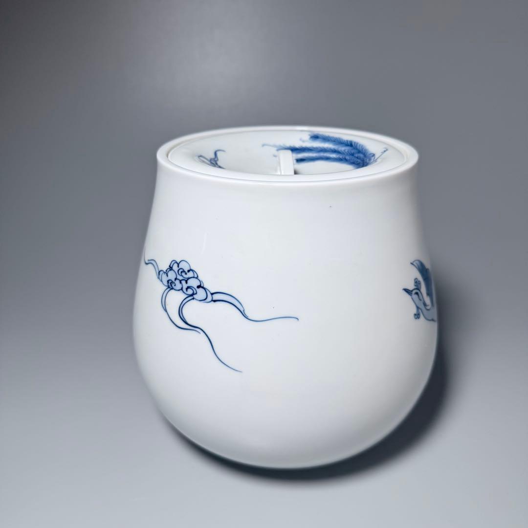 佐賀県重要無形文化財指定　中村清六　作　染付鳳凰図水指　共箱　茶道具　裏千家