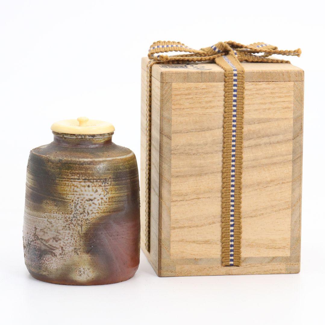 人間国宝 金重陶陽作 備前茶入 茶道具 共箱 栞付　M612　NT2