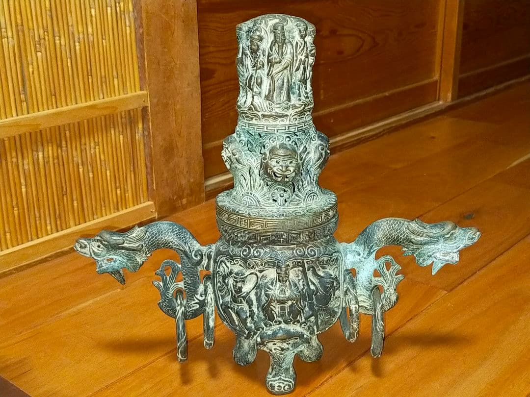 ♥とても古い　銅製　大香炉　在銘　骨董品