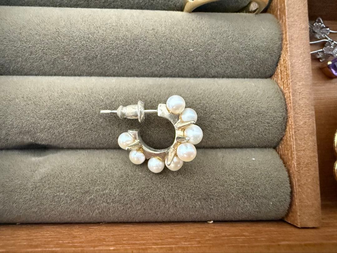 e.m.パール装飾 シルバーフープピアス