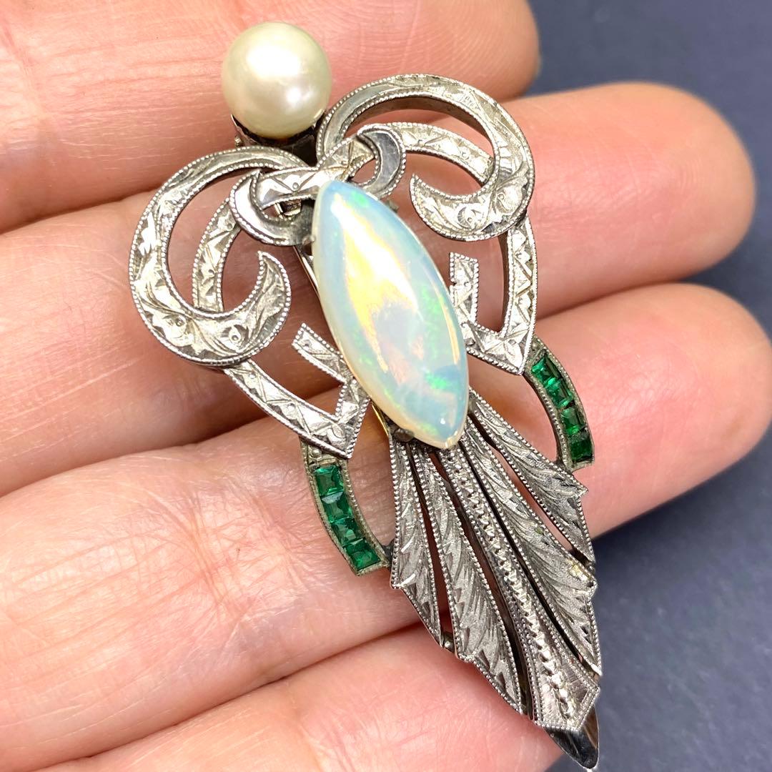 ヴィンテージ☆SPM☆絶品オパールと手彫りの素敵なブローチ☆おまけリング☆戦前