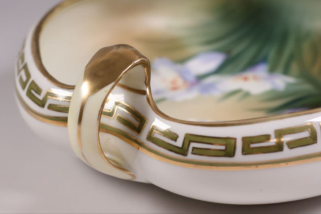 【CM307】オールドノリタケ 草花 三耳 皿 鉢 幅18.3cm 金彩 水仙