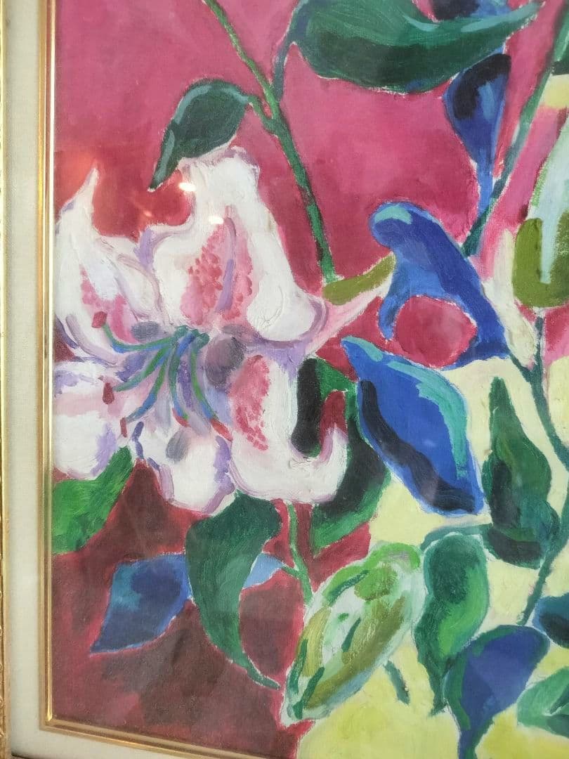 百合　F10 油彩画　額縁付き