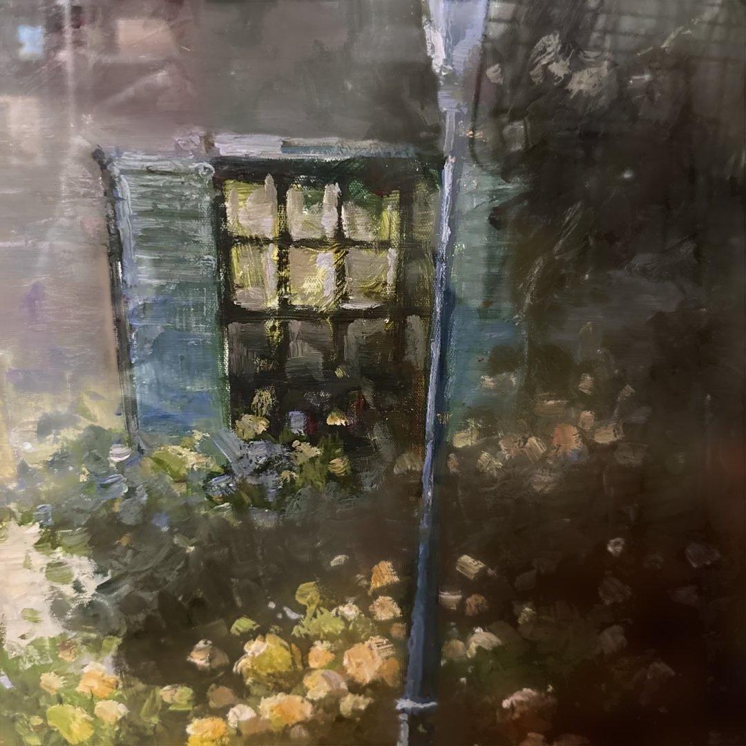 Donald’s 作　風景画 ドアと庭の油彩画