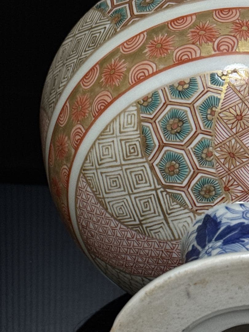 極上 幕末〜明治期 古伊万里 細密染錦金蘭彩色捻紋 盃洗 鉢