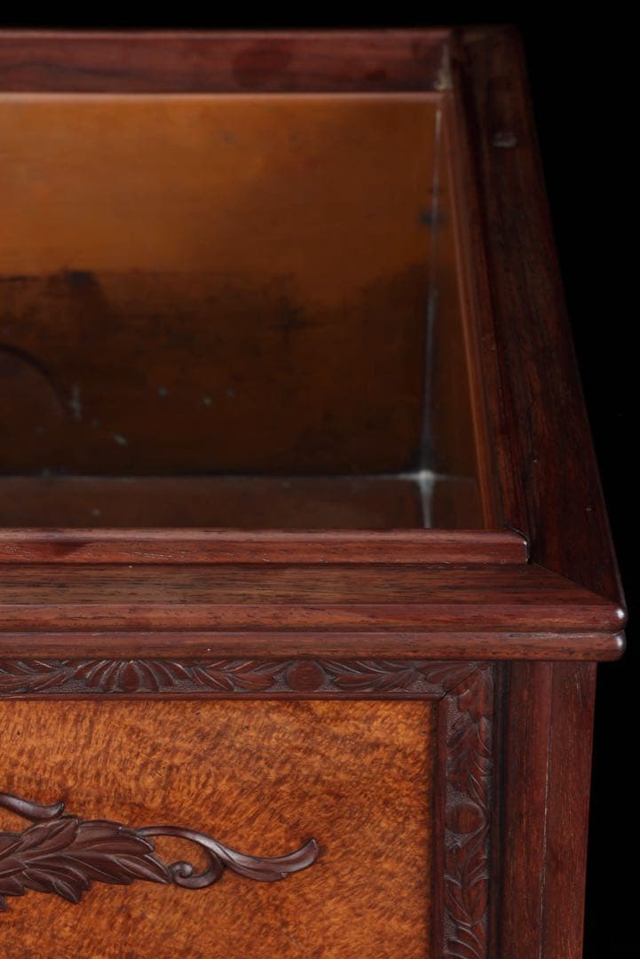 唐木細工師【阿達祥山】 玉葡萄紫檀草飾四方形 火鉢 幅43.5cm 瓶掛 囲炉裏