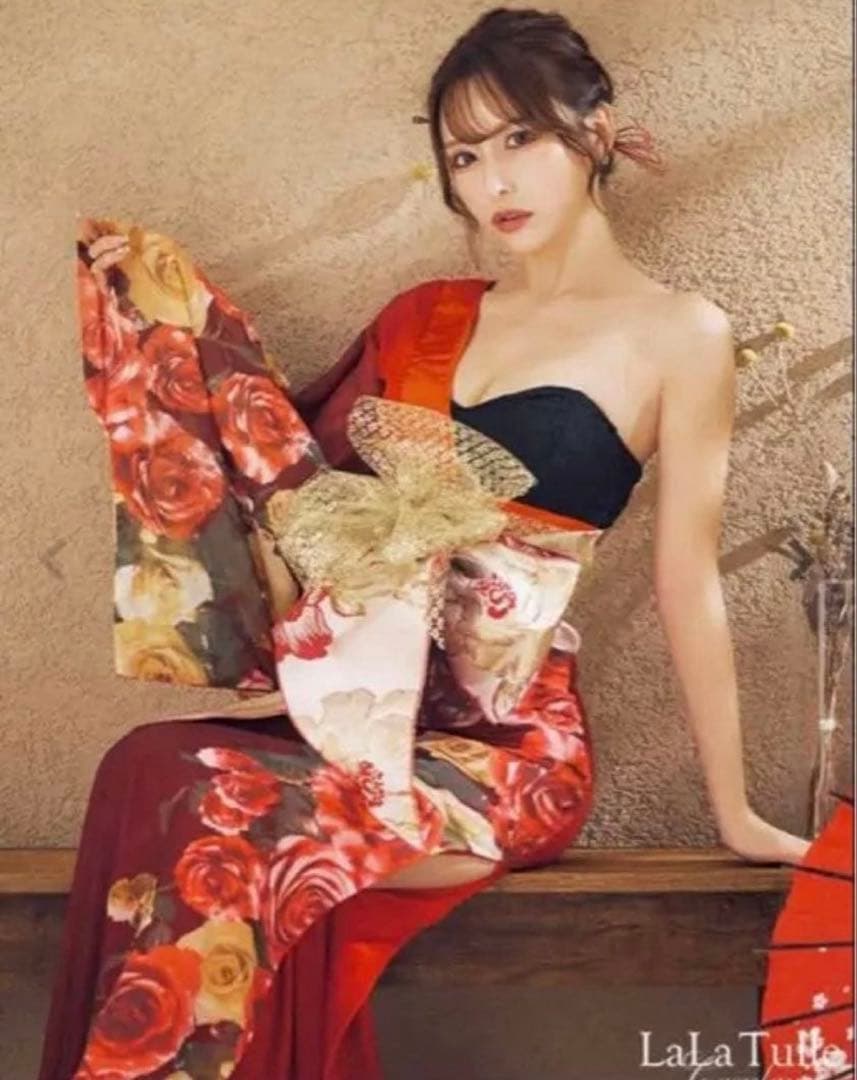 花魁ワンショルダーセクシ 一和装花魁［3点セット］（着物ドレス/帯2種）