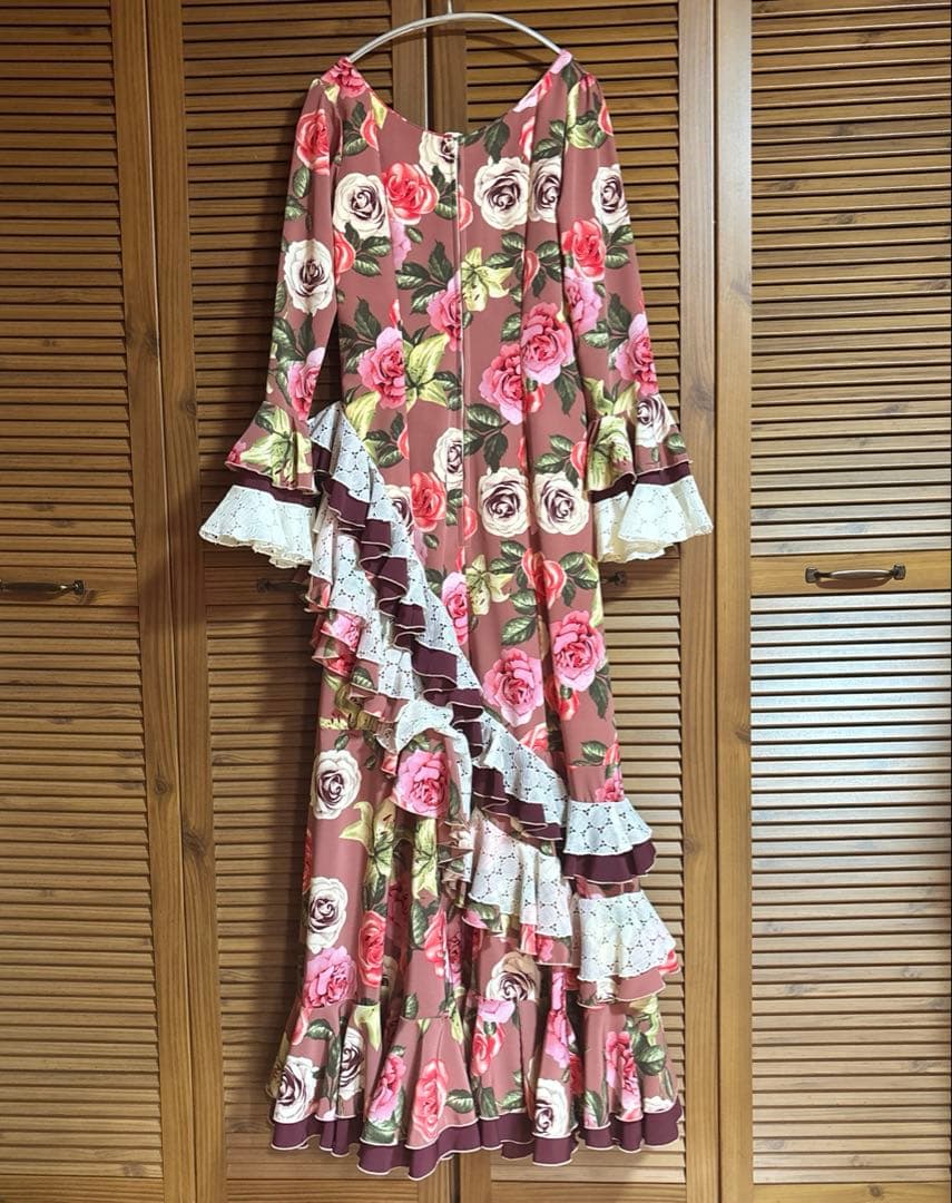 値下げ マリキータ 1点物 フラメンコワンピース 花柄 ピンク系 フラメンコ衣装