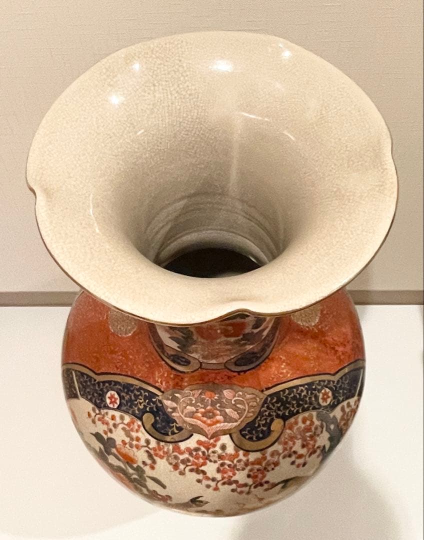 九谷焼 伊万里 陶月 梅牡丹孔雀獅子図金襴手 大花瓶 高さ約76cm