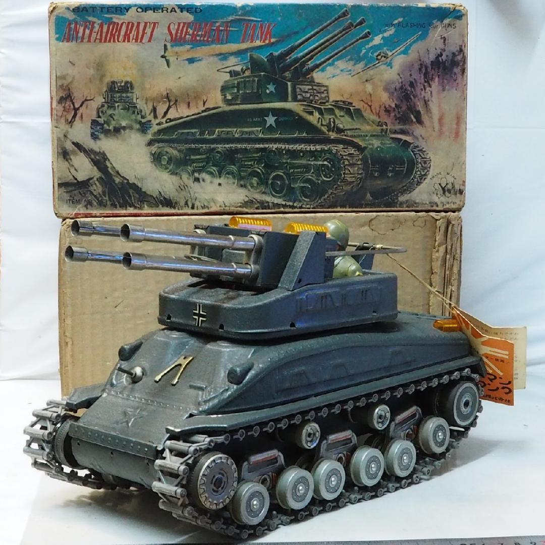 米澤【 シャーマン タンク 対空戦車 動作不調】当時物ブリキ自動車TIN 箱付
