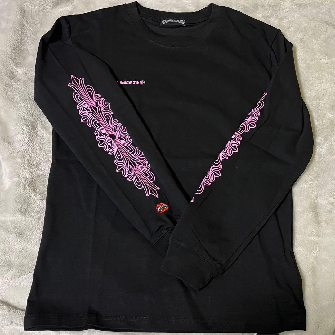 CHROME HEARTS ブラック長袖カットソー ピンク