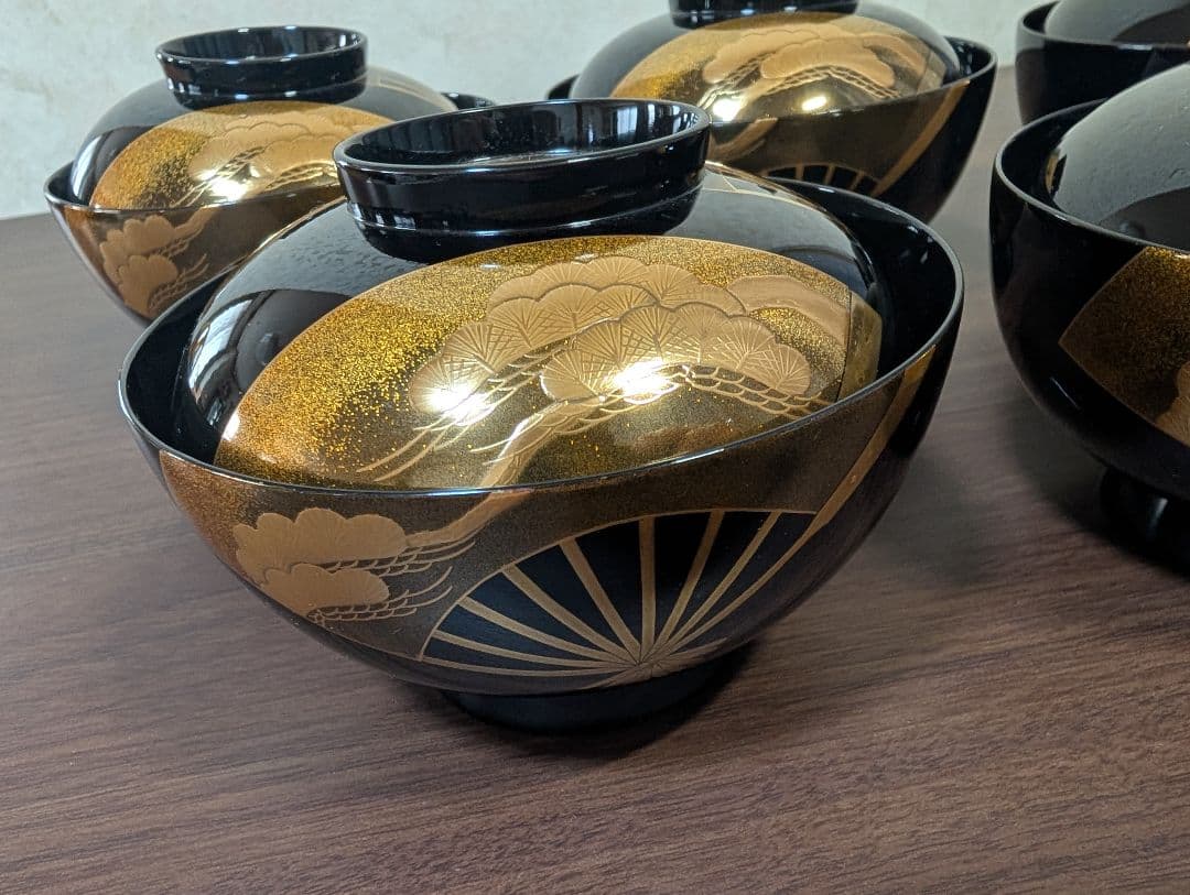 蒔絵　扇面　松竹梅　吸物椀　雑煮椀　煮物椀　５客セット　輪島塗