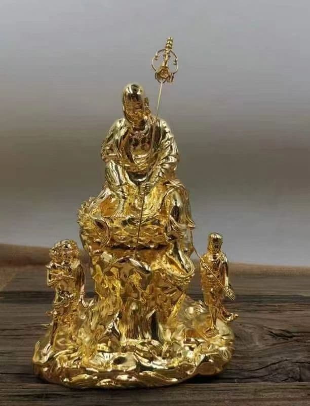 【修縁堂】メッキ 延命地蔵 置物 仏像 地蔵菩薩 仏教工芸品 鎮宅辟邪 真鍮製