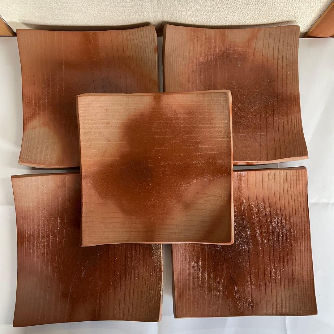 備前焼　人間国宝藤原雄先生監修南燦窯作　備前緋襷四方板皿