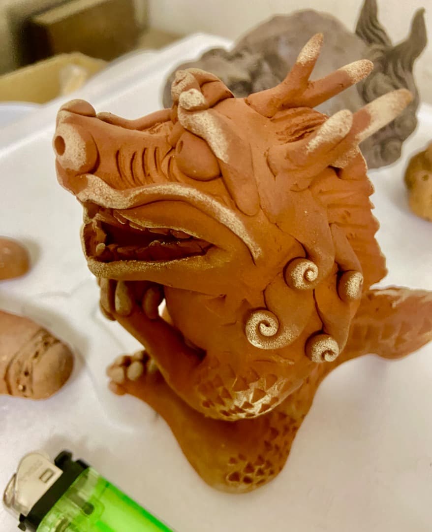 タイムサービス新垣光雄シーサー【龍　サイン入り】