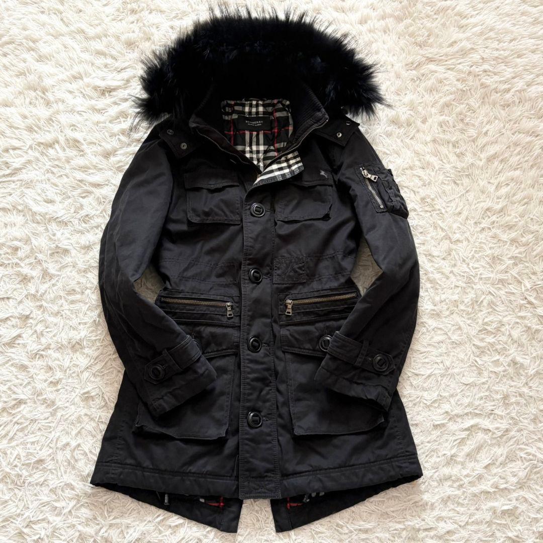 美品 バーバリー ブラックレーベル モッズコート ノバチェック タヌキファー
