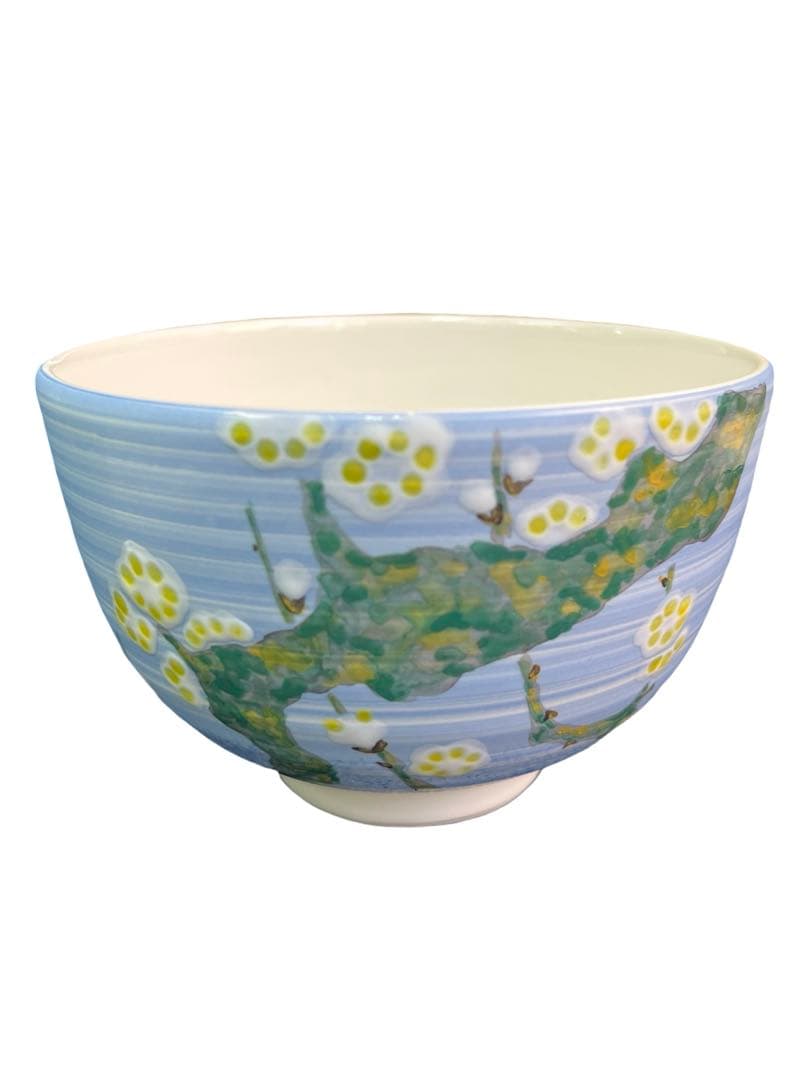 茶碗　白釉　白梅　抹茶茶碗　抹茶碗　山岡善高　茶道具