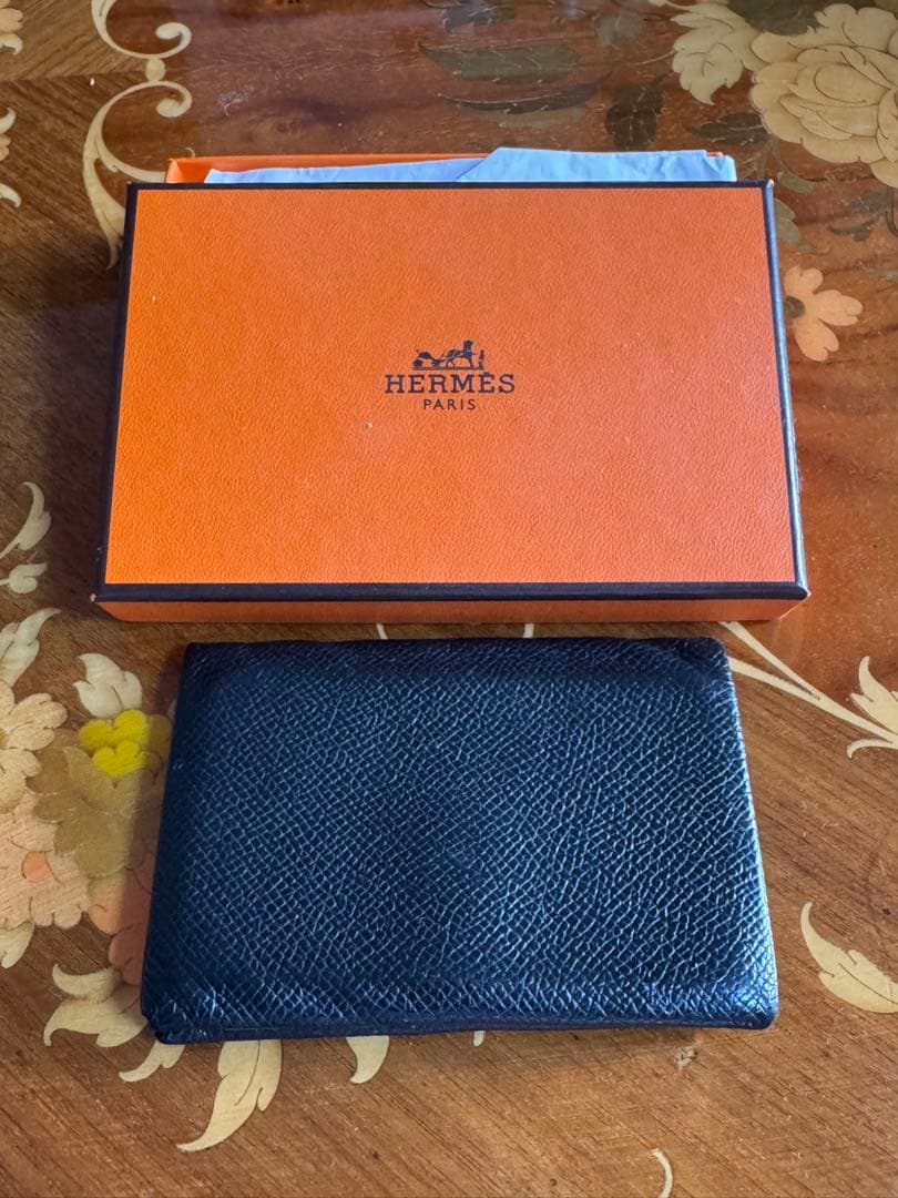 最安値　HERMES 黒 レザー 名刺入れ　カルヴィ　エプソン