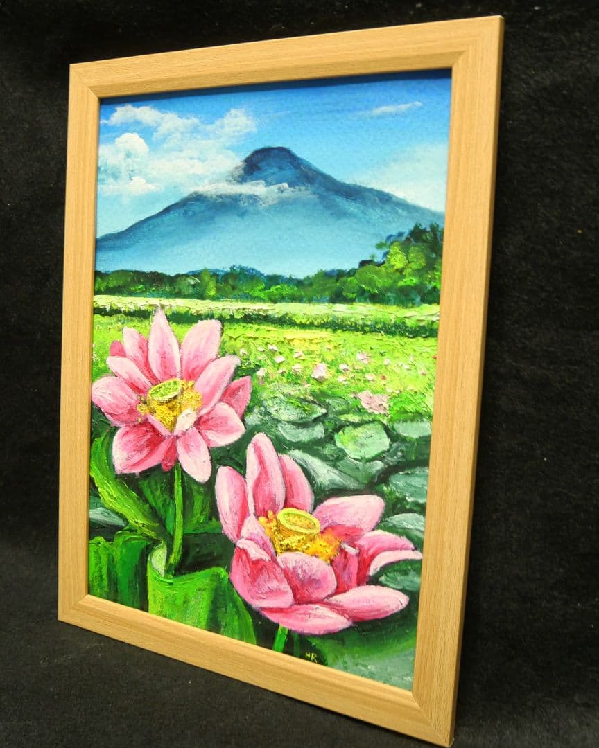 油絵 絵画 【富士山と蓮の花】