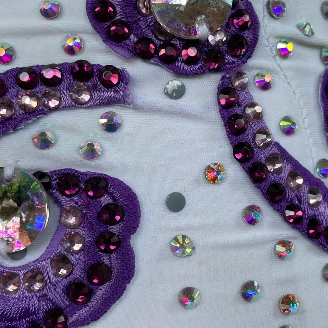 社交ダンス　ラテンダンス　ドレス衣装　レース　白　紫　S1121