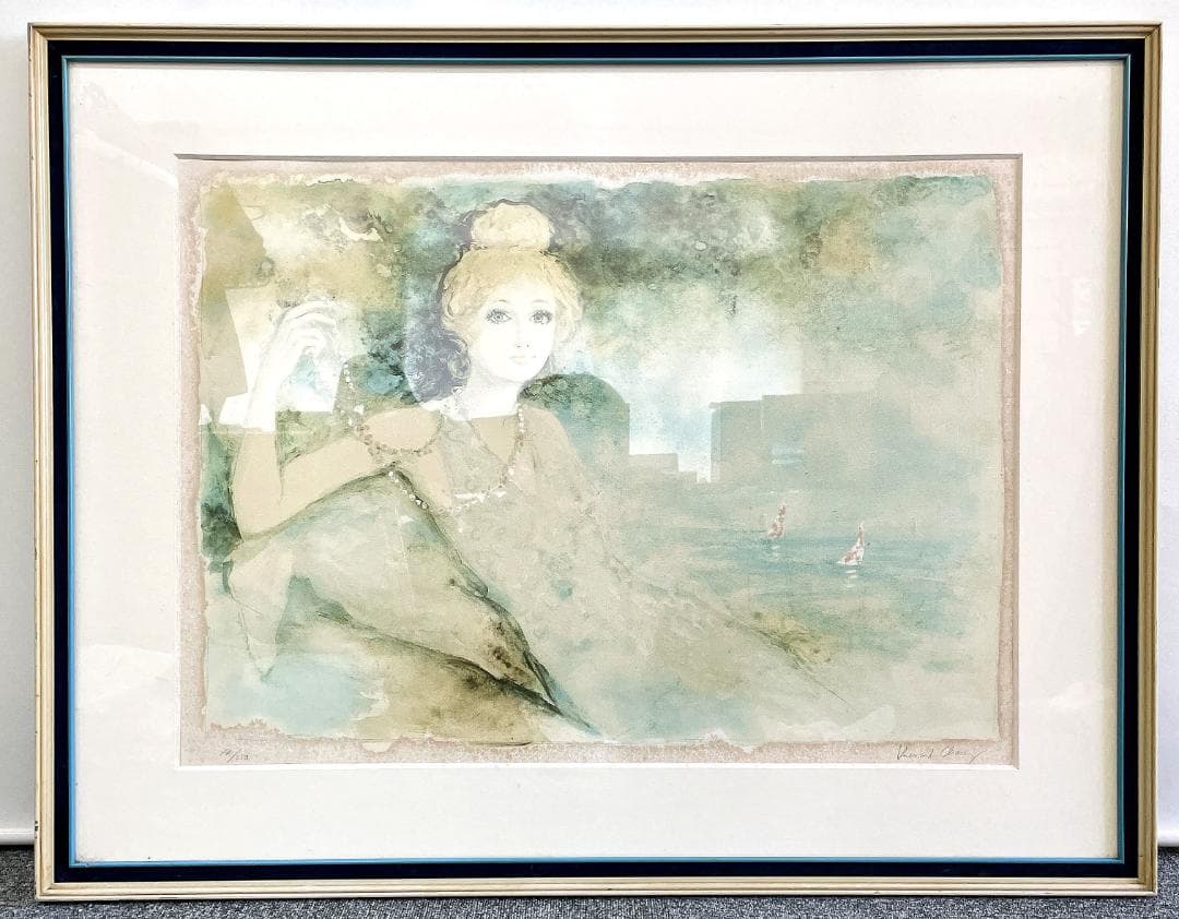 真作保証 ベルナール・シャロワ『白いネックレス』大作大判 リトグラフ 直筆サイン